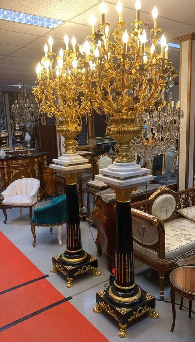 Casa Padrino conjunto de ara?a de mesa barroco con columnas negro / blanco / oro - Magn¨ªficas columnas decorativas de estilo barroco con ara?a - Accesorios decorativos barrocos - Muebles barrocos