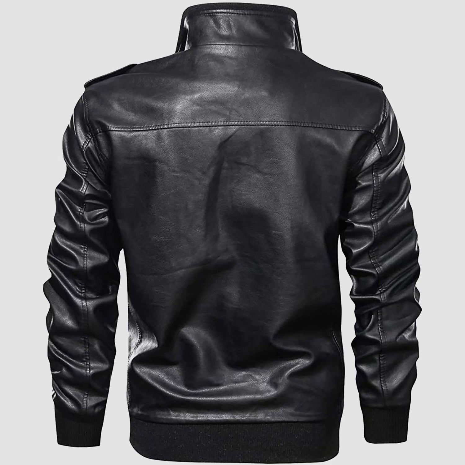 Men's Vintage Pu Faux Leather Jacket with 6 Pockets Stand Collar Motorcycle PU Leather Outwear Coat