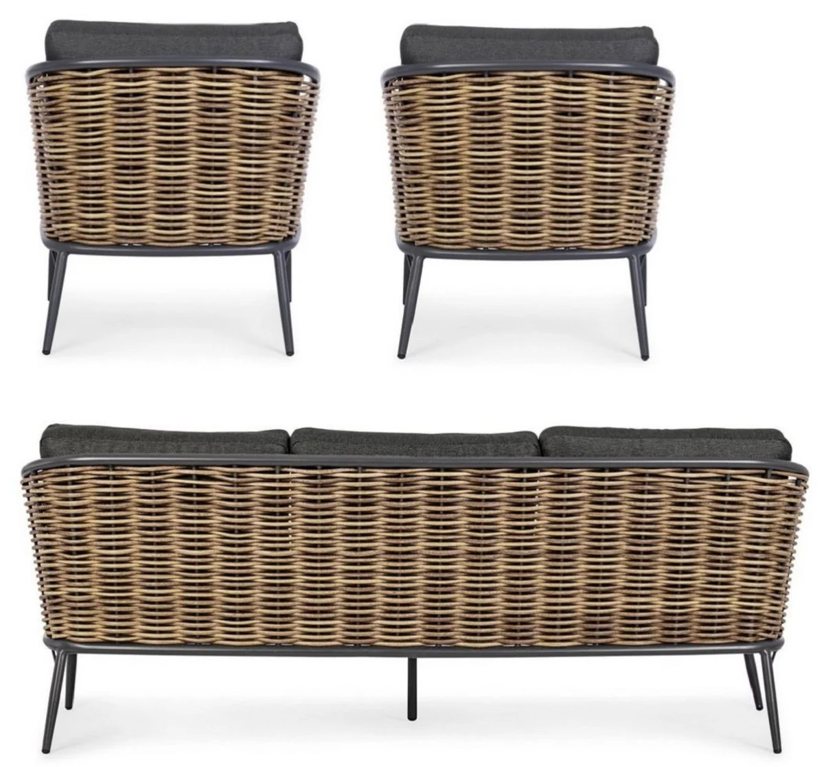 Casa Padrino conjunto de muebles de jard¨ªn de lujo antracita / marr¨®n - 1 Sof¨¢ de Jard¨ªn y 2 Sillones de Jard¨ªn - Muebles de jard¨ªn - Muebles de piscina - Muebles de exterior - Muebles de lujo