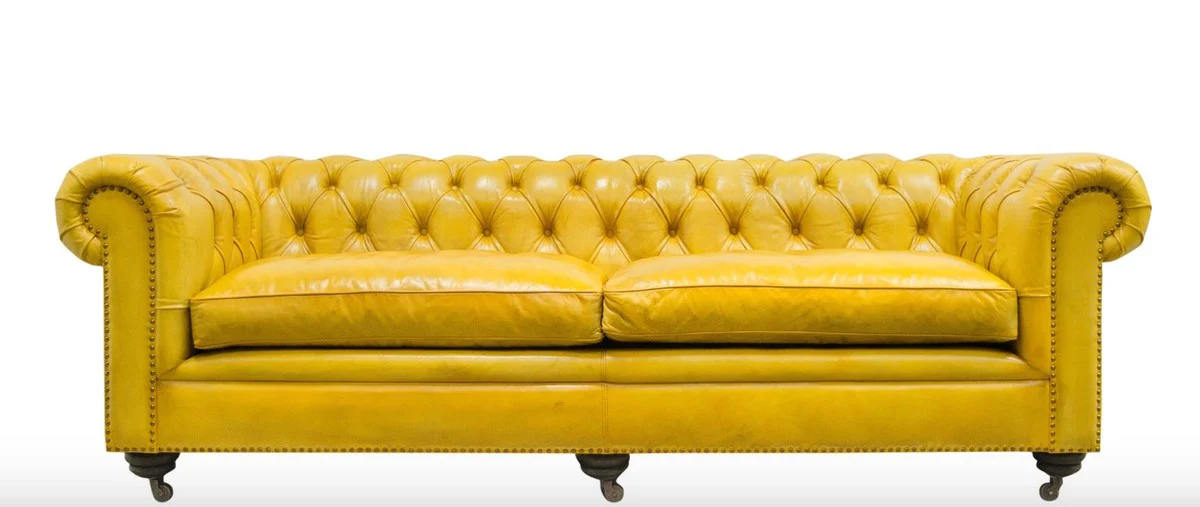 Casa Padrino sof¨¢ chesterfield 2 plazas de lujo amarillo 242 x 100 x H. 71 cm - Muebles de Cuero de Lujo