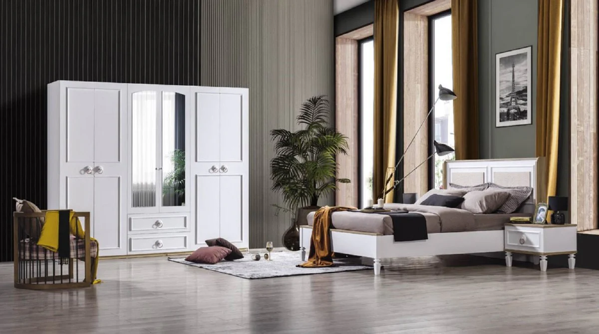 Casa Padrino armario de dormitorio de estilo campestre blanco / marr¨®n 251 x A. 217 cm