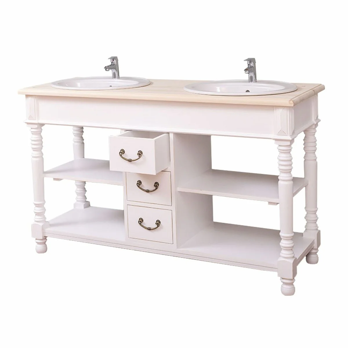 Casa Padrino armario de lavabo doble de estilo campestre con 2 lavabos blanco / natural 150 cm