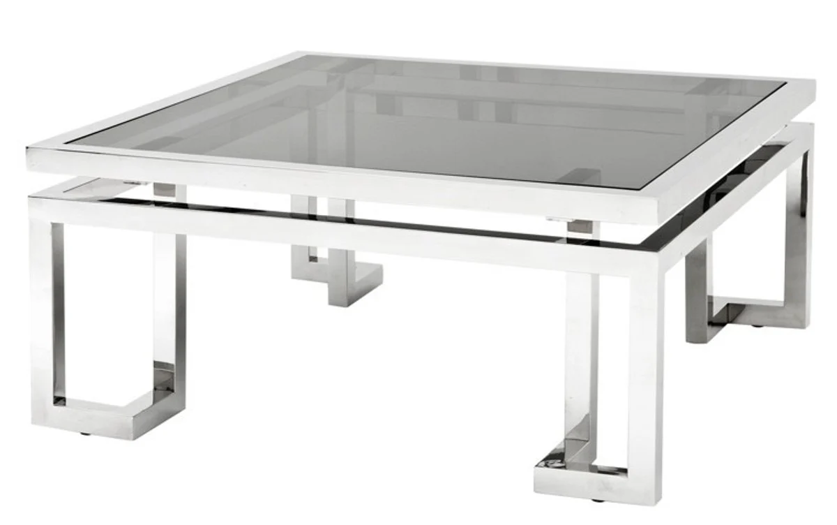 Casa Padrino luxury Art Deco designer coffee table polished stainless steel with tinted glass - Luxury Collection Casa Padrino luxury Art Deco designer coffee table polished stainless steel with tinted glass - Luxury Collection