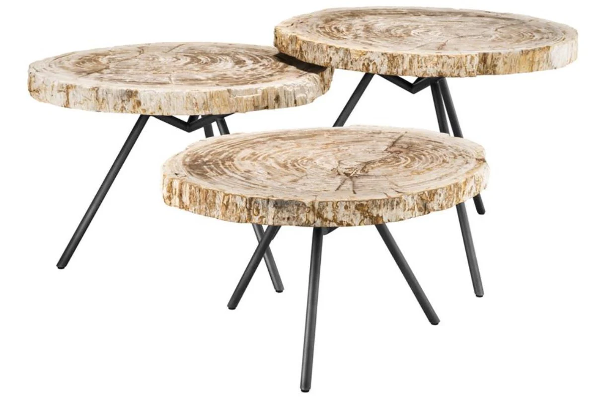 Casa Padrino mesa de centro de lujo de 3 muebles marrón / rojo - Muebles de Salón