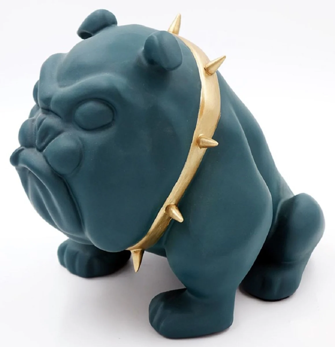 Casa Padrino figura decorativa de lujo perro bulldog con collar verde / oro A. 55 cm - Escultura decorativa de resina - Decoraci¨®n sal¨®n - Figura animal decorativa de lujo