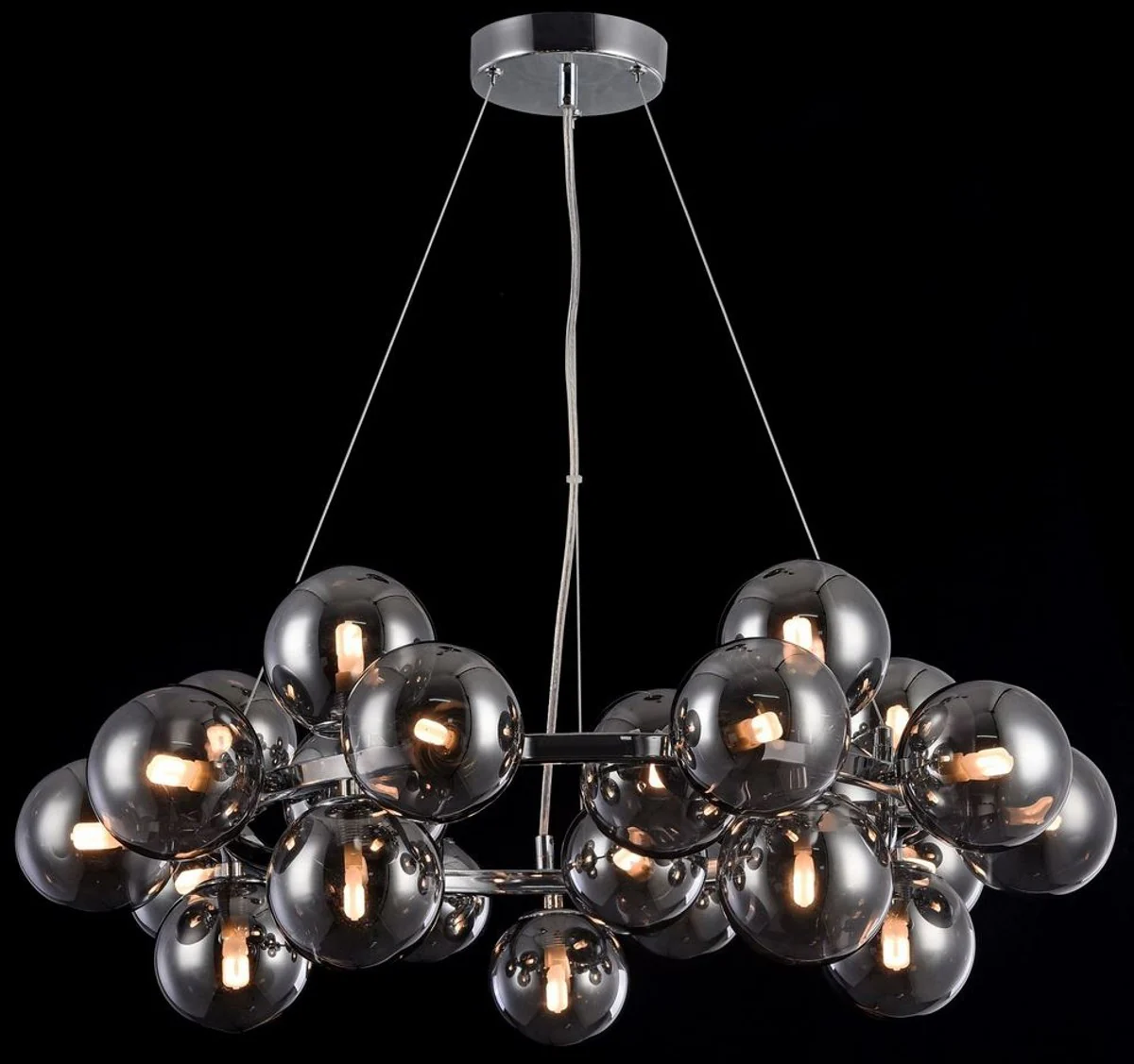 Casa Padrino Living Room Hanging Lamp Silver / Black Ø 69 x H. 23.8 cm - Pendant Lamp with Spherical Lampshades