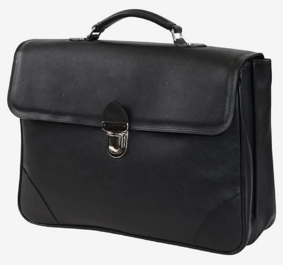 Casa Padrino malet¨ªn de cuero aut¨¦ntico de lujo negro / plata 42 x 16 x A. 29 cm - Malet¨ªn para port¨¢til de hombre hecho de cuero de alta calidad - Accesorios de Lujo para Hombre