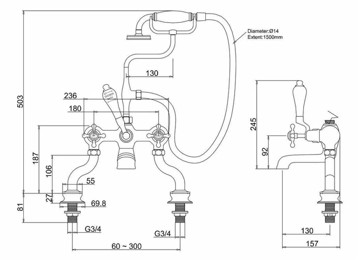 Grifo de bañera con ducha Casa Padrino - Accesorio de baño de estilo nostálgico antiguo Nostalgia de estilo antiguo