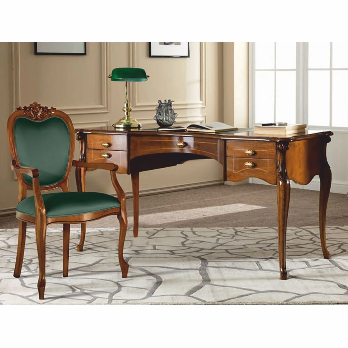 Casa Padrino Escritorio Barroco de Lujo Marr¨®n / Verde 150 cm - Muebles de Oficina - Hecho en Italia