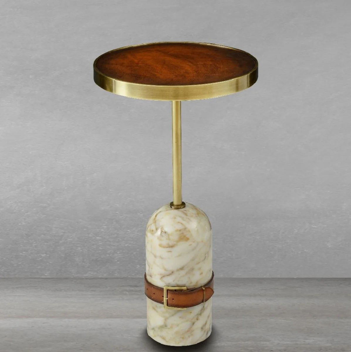 Casa Padrino mesa auxiliar de lujo marr¨®n / lat¨®n / crema ? 33,5 x A. 61 cm - Mesa redonda con base de m¨¢rmol - Muebles de sal¨®n - Muebles de lujo