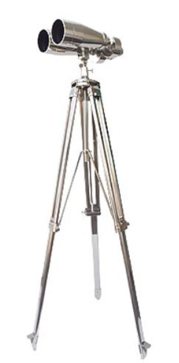 Casa Padrino doble telescopio de lujo plata 78 x 78 x H. 180 cm - Telescopio de Lat¨®n con Tr¨ªpode de Tres Patas - Colecci¨®n de Lujo