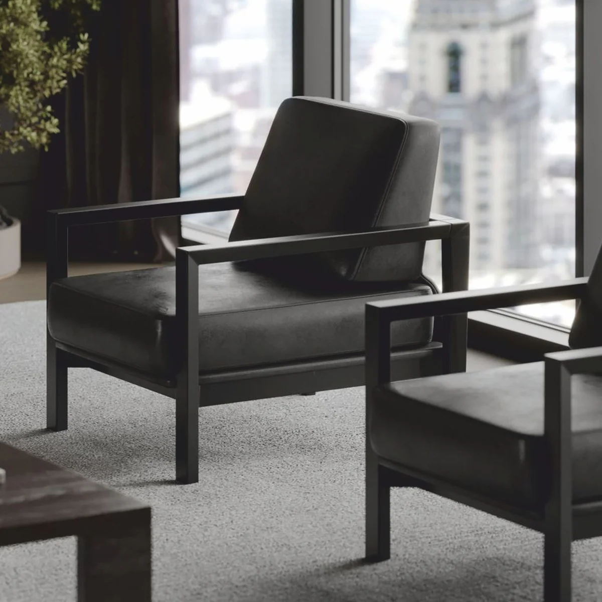 Casa Padrino sill¨®n de sal¨®n y hotel de lujo de cuero artificial negro - Muebles de lujo