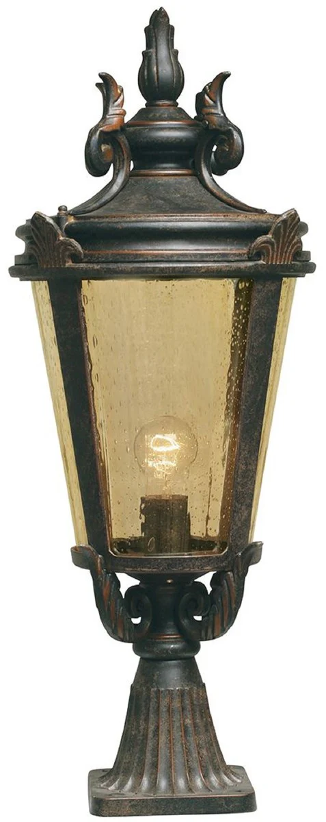 Casa Padrino lámpara de pedestal barroco negro antiguo / bronce / ámbar Ø 30 x A. 68 cm - Resistente a la intemperie jardín terraza lámpara exterior linterna de jardín - Iluminación exterior nostálgica