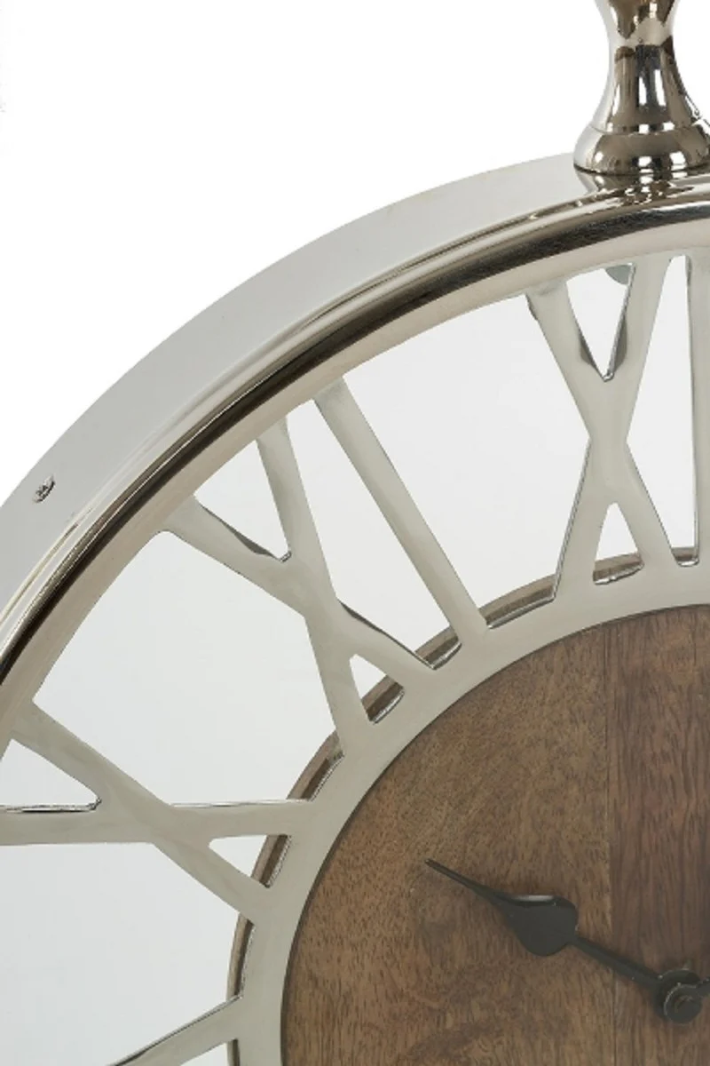 Casa Padrino reloj de pared de lujo en el diseño de un antiguo reloj de bolsillo plata / natural de Ø 45 cm - Reloj Redondo Decorativo con una Esfera de Reloj de Madera sin Tratar