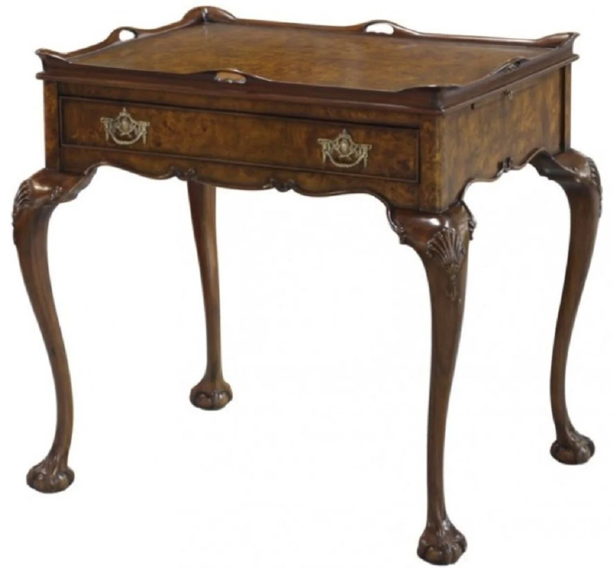 Casa Padrino mesa auxiliar Art Nouveau de lujo con caj¨®n y bandeja extra¨ªble marr¨®n 78 x 57 x A. 78 cm - Elegante mesa de t¨¦ - Muebles de sal¨®n Barrocos y Art Nouveau - Calidad de Lujo