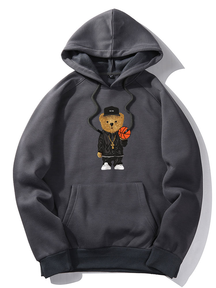 Basketball Bear Print Hoodie & Jogger Pants