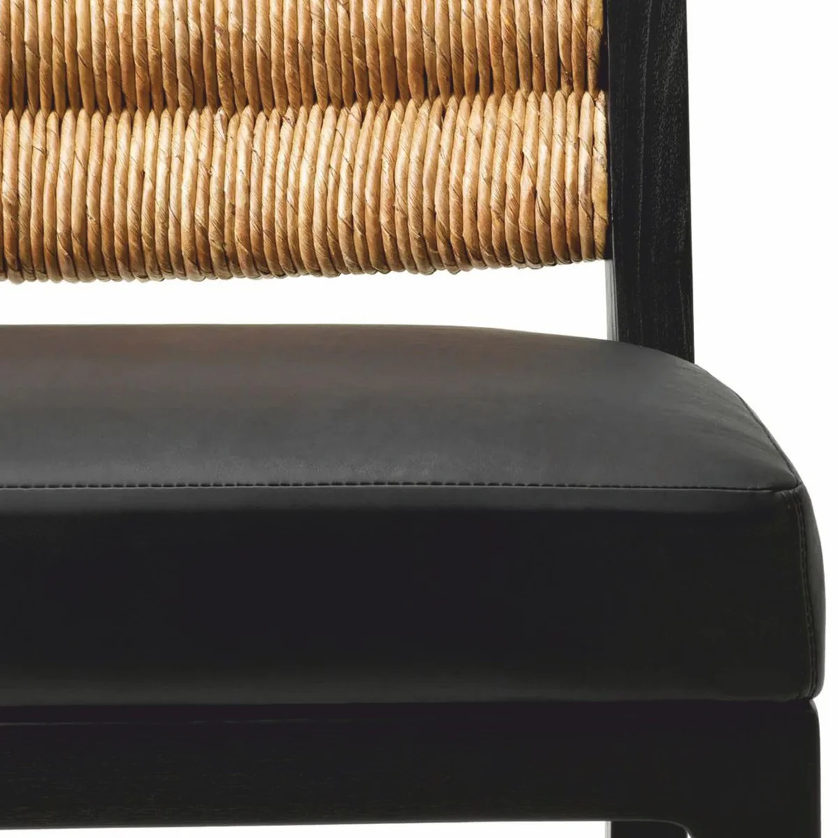 Casa Padrino Silla de Comedor de Cuero de Lujo Negro / Natural Al. 85 cm - Muebles de Comedor