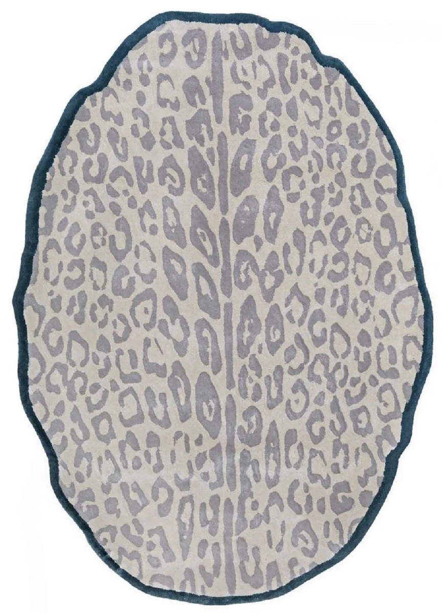 Casa Padrino alfombra de viscosa de lujo con diseño de leopardo gris / crema / negro 160 x 230 cm - Alfombra de salón ovalada - Alfombra moderna de dormitorio - Interior de lujo - Calidad de lujo