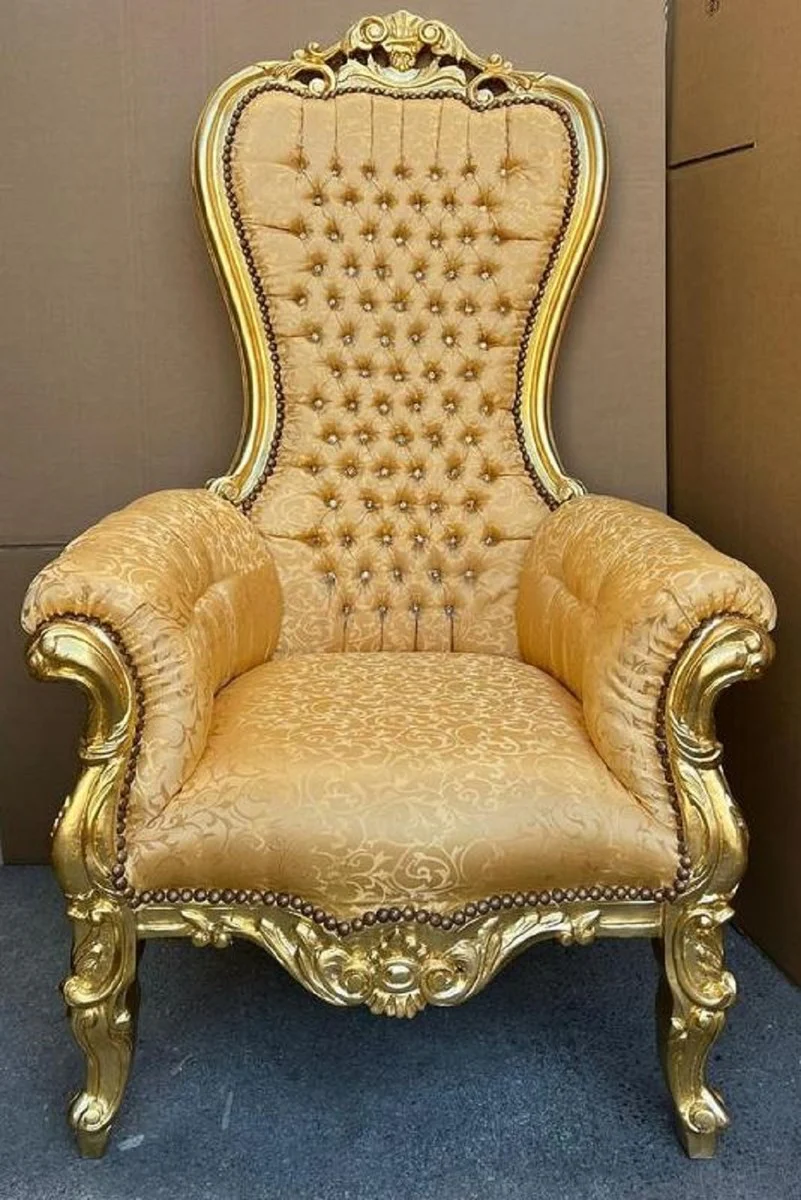 Casa Padrino sill¨®n de trono barroco con patr¨®n elegante y pedrer¨ªa oro - Sill¨®n real de estilo barroco - sill¨®n de boda barroco - sill¨®n gigante barroco - Muebles barrocos