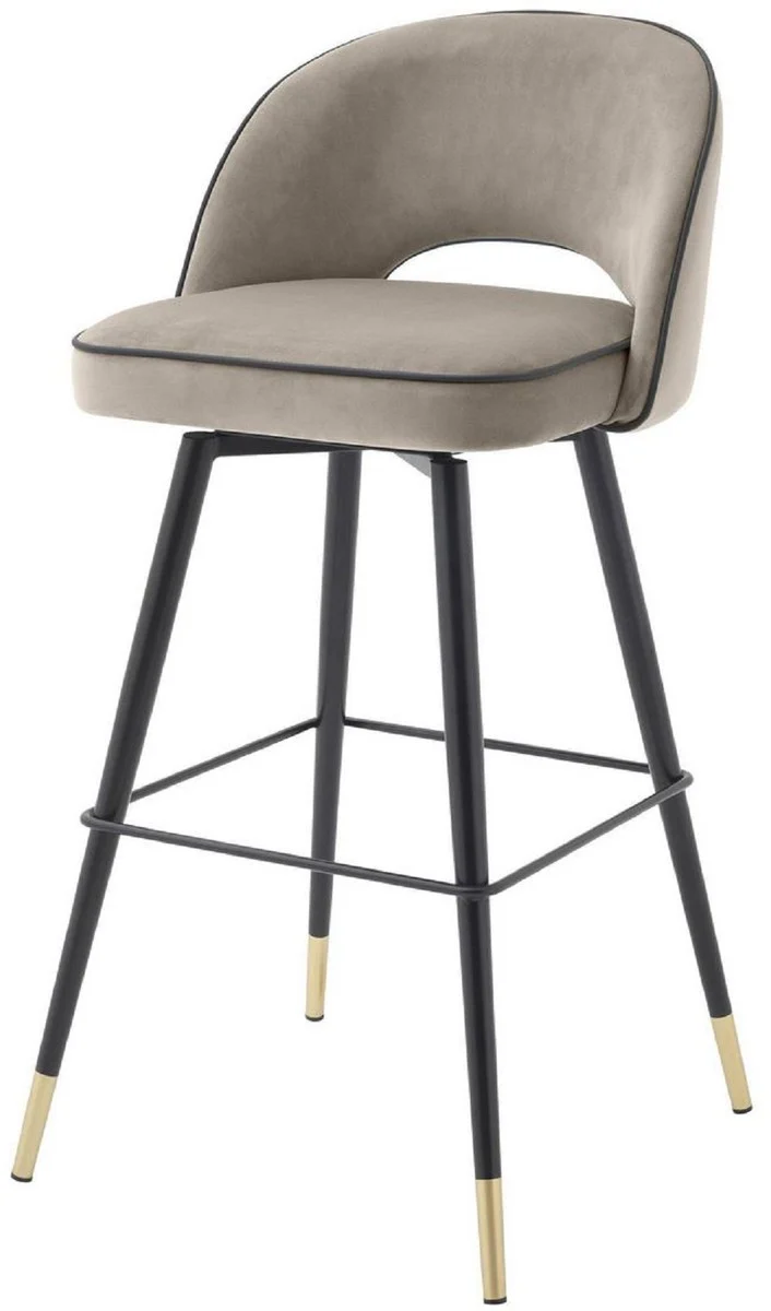 Casa Padrino conjunto de sillas de bar de lujo greige / negro / lat¨®n 51 x 52 x A. 103 cm - Taburetes de bar con asiento giratorio y tela de terciopelo noble - Muebles de Bar de Lujo