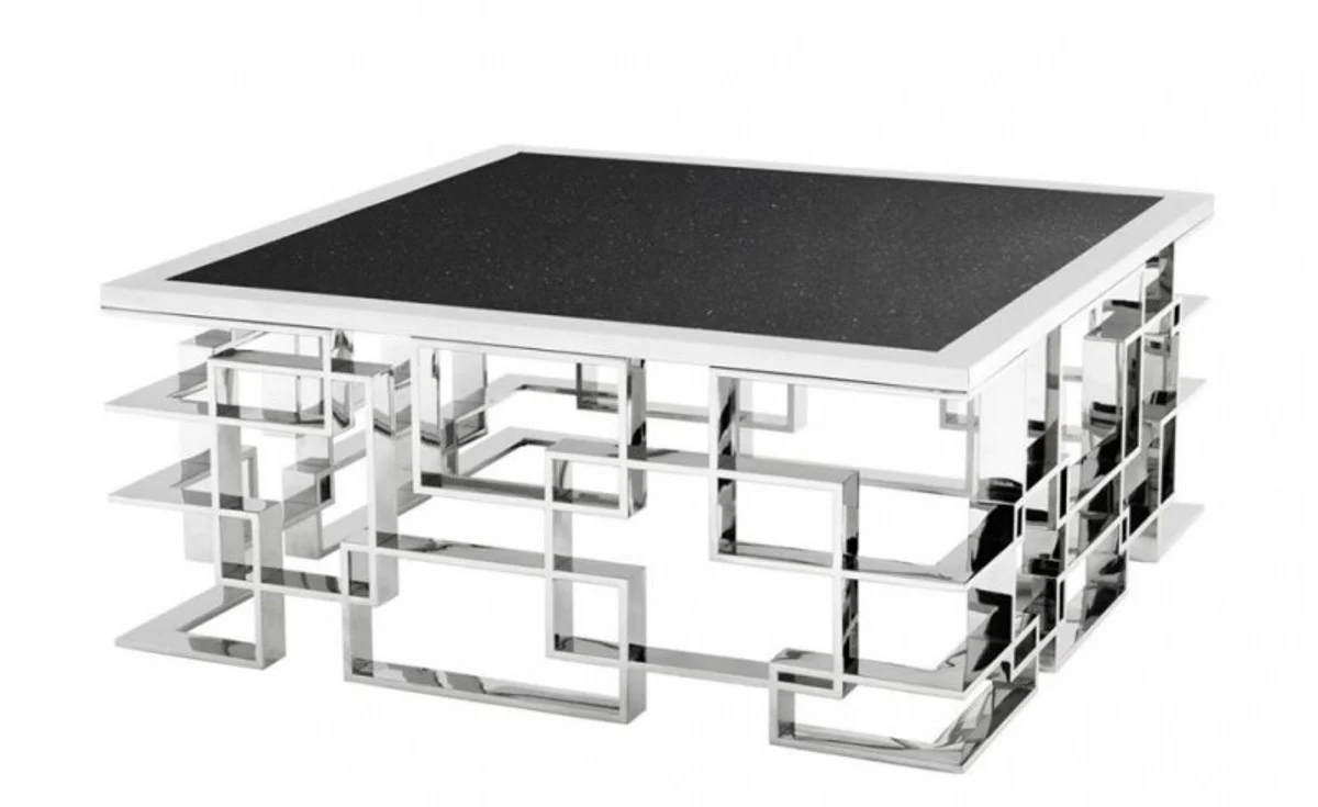 Casa Padrino Art Deco luxury coffee table steel with granite top 100 x 100 x H. 45 cm - living room coffee table - Hotel Furniture