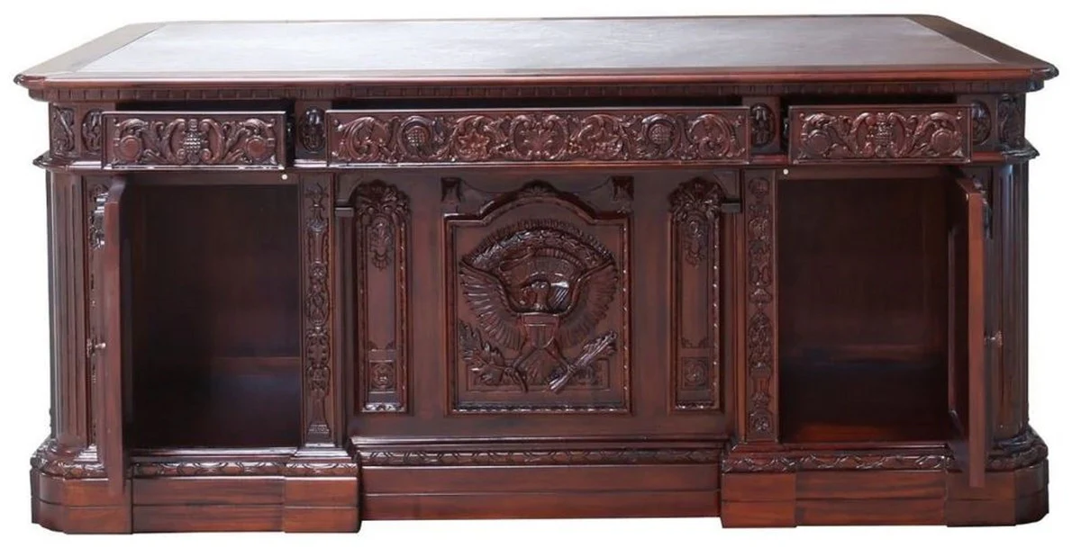 Casa Padrino Escritorio de Caoba Barroco de Lujo Marr¨®n Oscuro / Marr¨®n 185 x 125 x A. 83 cm - Magn¨ªfica Mesa de Oficina de Madera Maciza Barroco - Muebles de Oficina de Caoba Oficina Barrocos