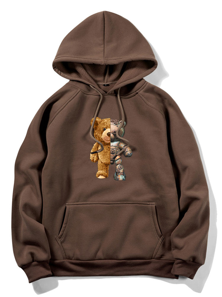 Robot Bear Graphic Print Hoodies