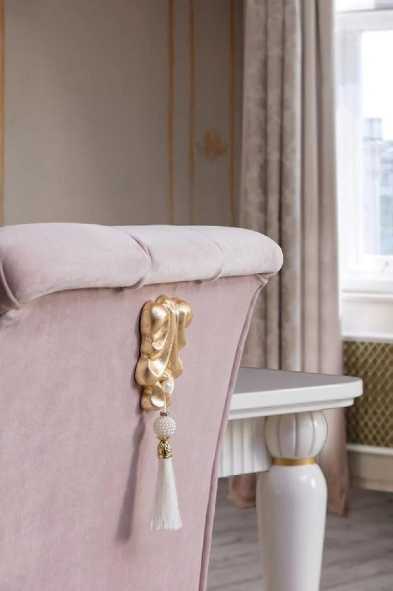 Casa Padrino conjunto de sillas de comedor barroco de lujo de 6 rosa / blanco / oro - Sillas de cocina hechas a mano estilo barroco - Muebles de comedor de lujo estilo barroco - Muebles barrocos