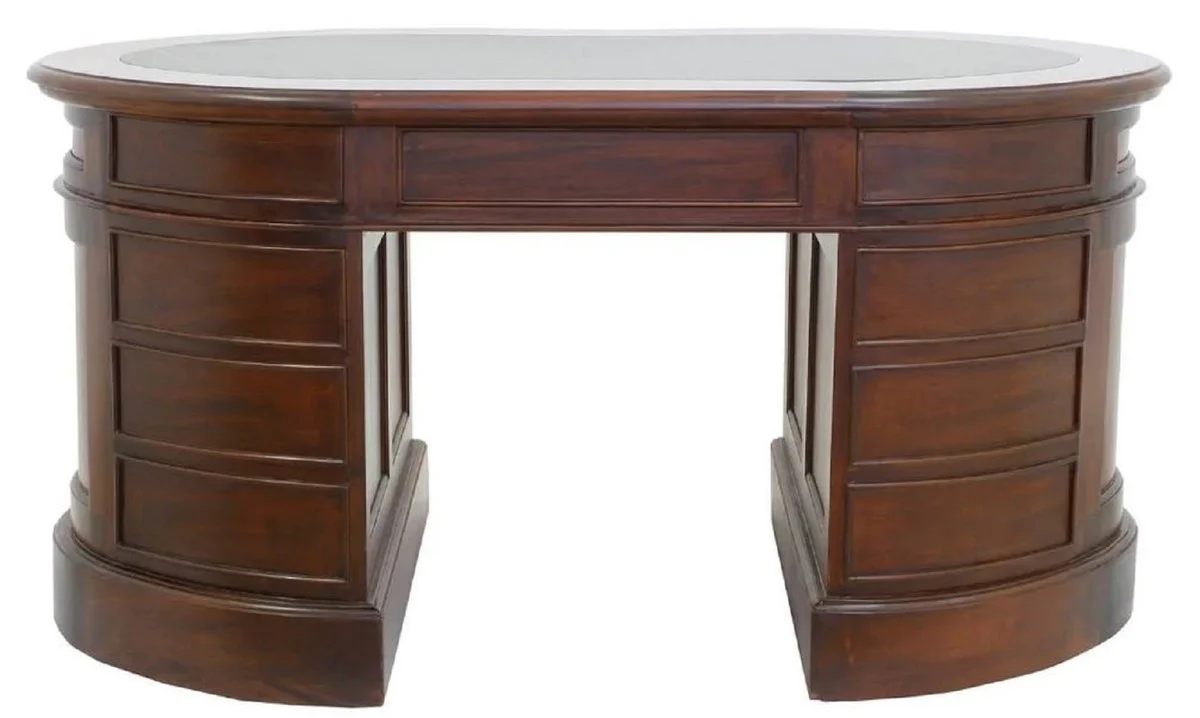 Casa Padrino escritorio de lujo de caoba marr¨®n oscuro / verde 158 x 87 x A. 83 cm - Mesa de oficina ovalada de madera maciza - Muebles de oficina de caoba - Muebles de oficina de lujo