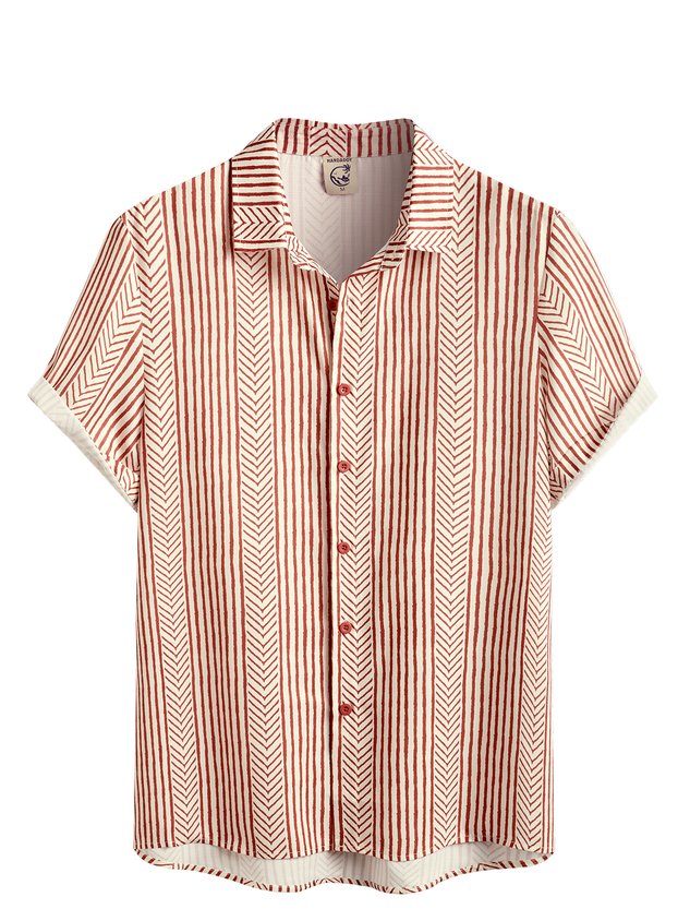 Shirts For Father Retro Striped Chest Pocket Short Sleeve Shirt