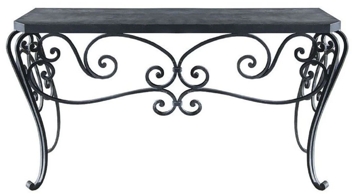Casa Padrino consola Art Nouveau de lujo negro 156 x 50 x A. 87 cm - Mesa consola de hierro forjado hecha a mano con tablero de metal - Muebles de Jard¨ªn de Patio de Sala de Estar