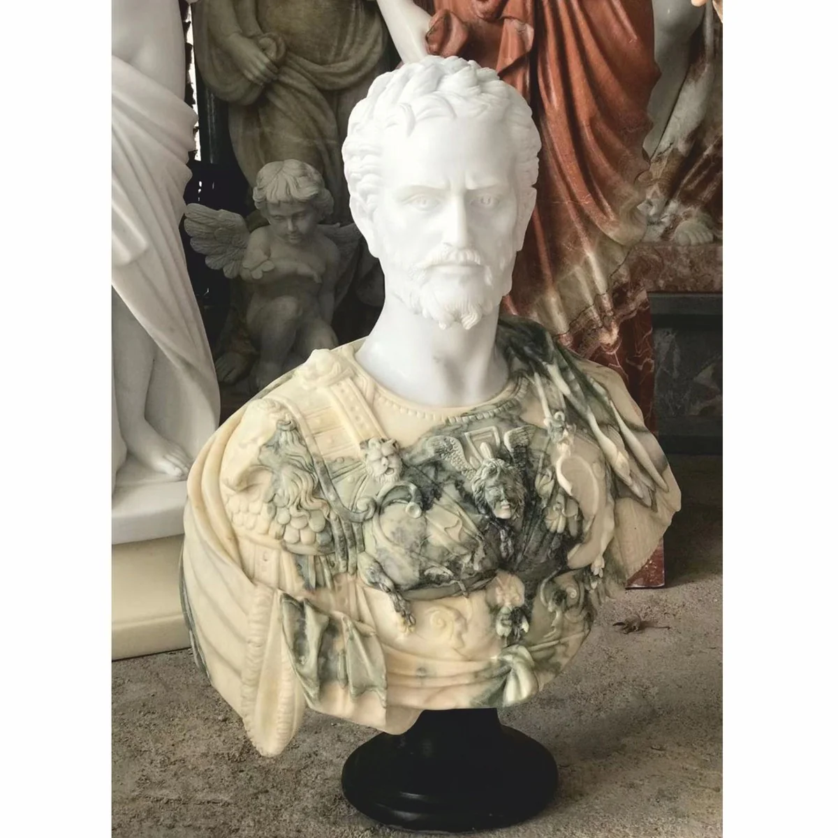 Casa Padrino busto de m¨¢rmol de estilo antiguo de lujo romano blanco / beige / verde / negro A. 80 cm