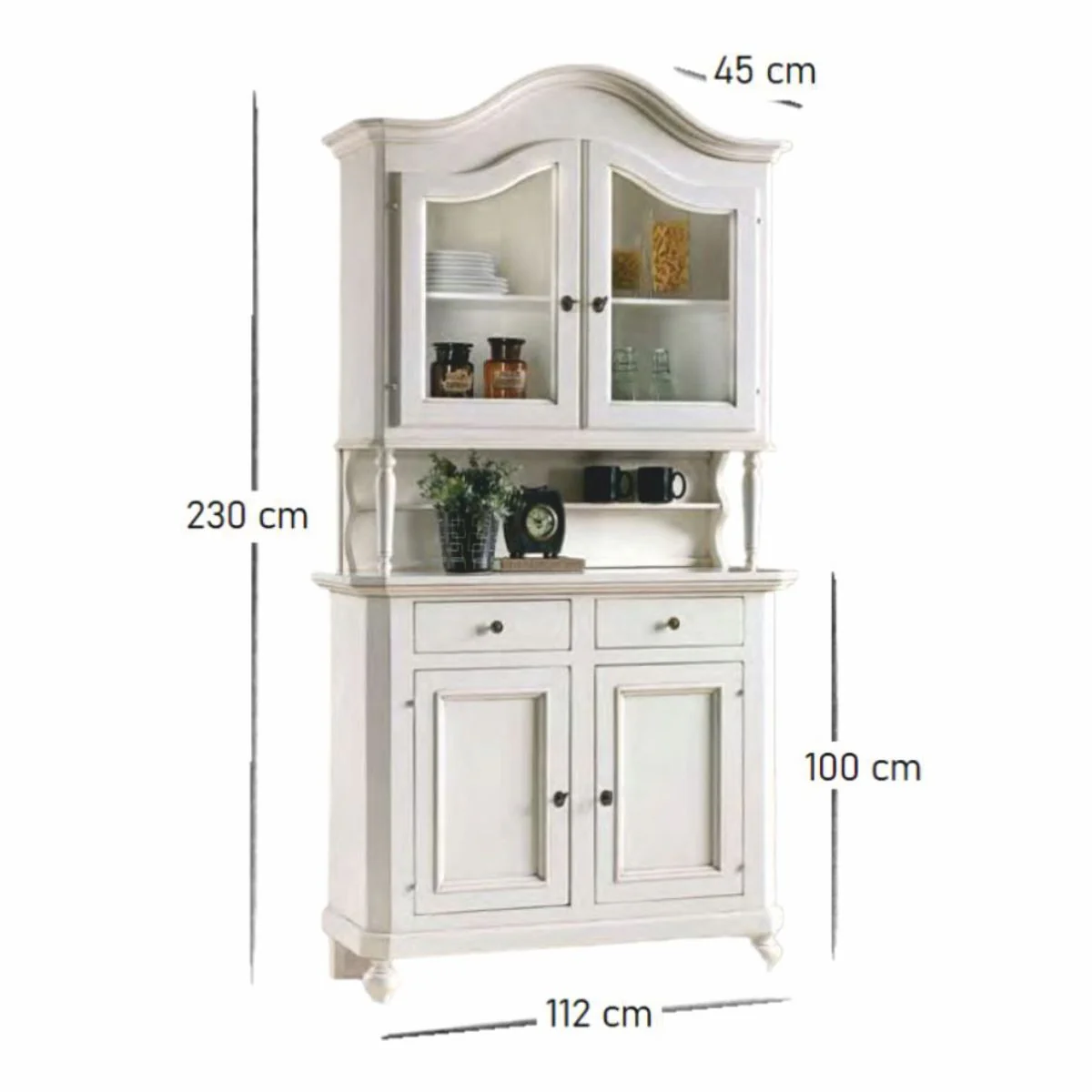 Casa Padrino armario de comedor de estilo campestre blanco A. 230 cm - Muebles de comedor