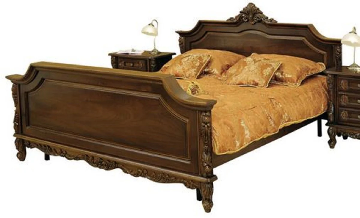 Casa Padrino cama de matrimonio barroco de lujo marron oscuro - Magnífica cama de madera maciza - Muebles de dormitorio de lujo en estilo barroco - Muebles de dormitorio barrocos