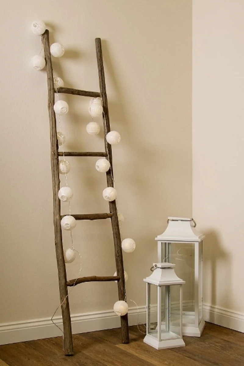 Casa Padrino escalera de madera de estilo campestre natural 37 x 4 x H. 160 cm - Escalera Hecha a Mano con 4 Peldaños