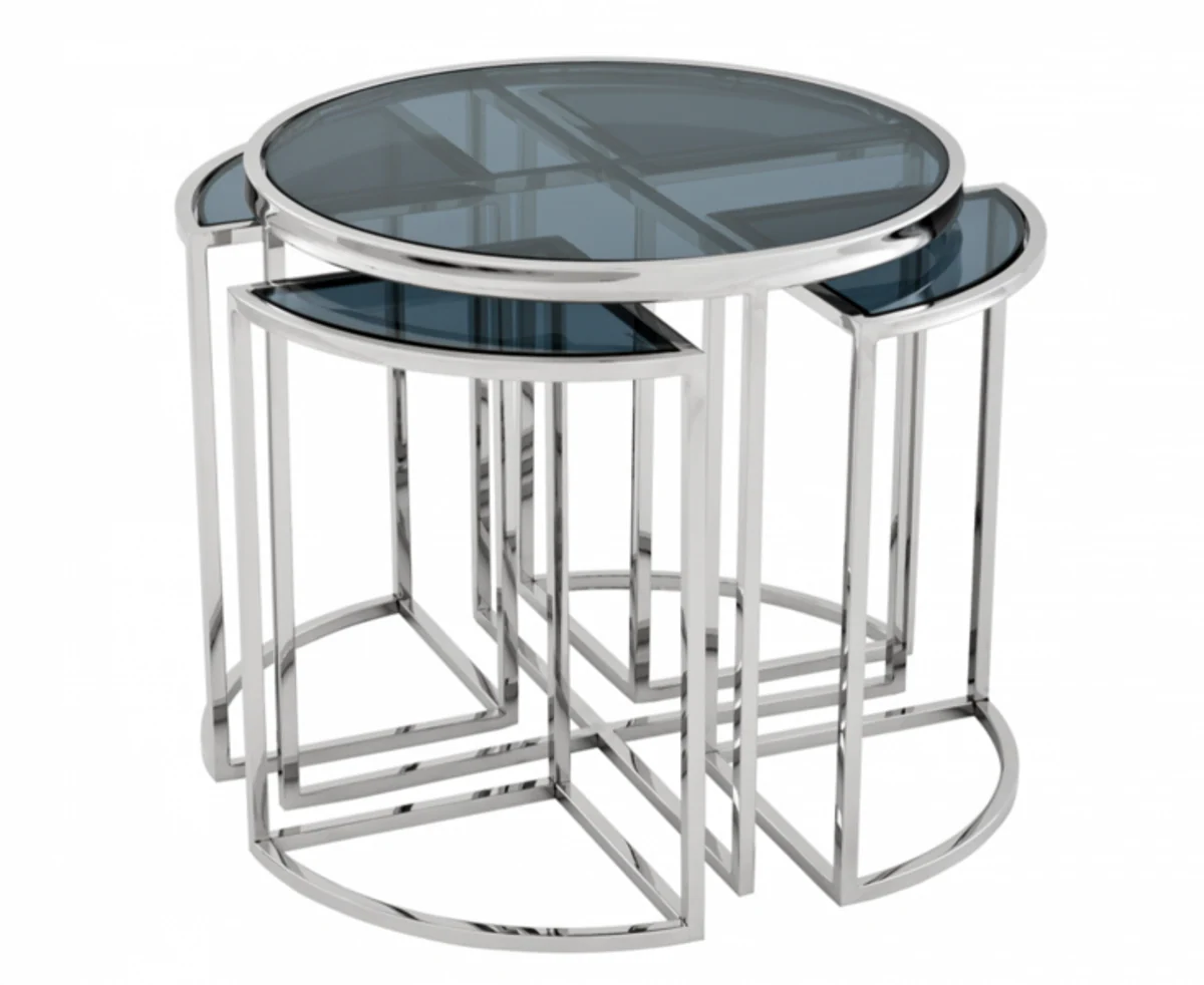 Casa Padrino luxury art deco designer side table set of 5 with smoke glass - Luxury Quality