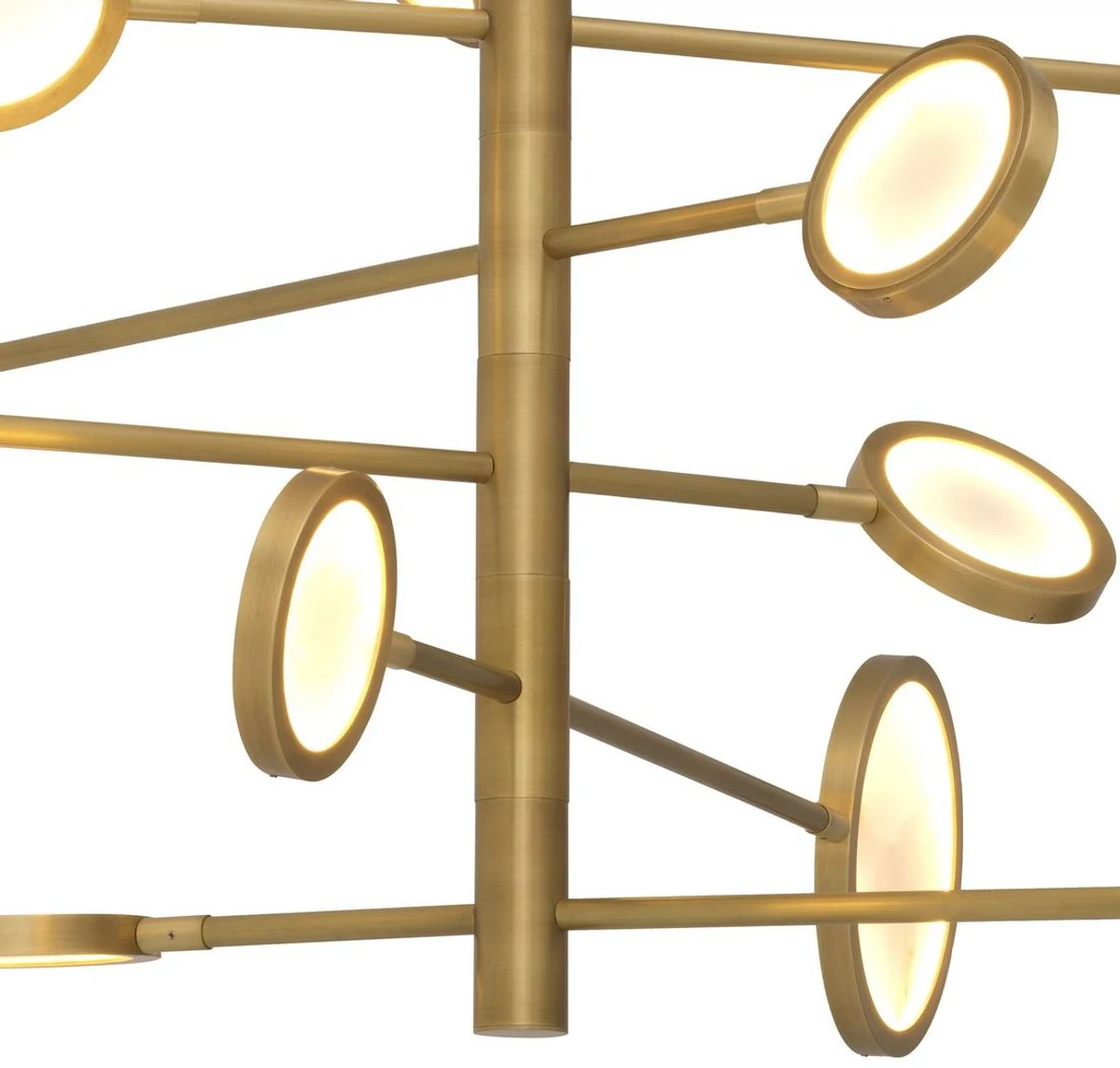 Casa Padrino lámpara de araña LED de diseño latón / alabastro Ø 136 x A. 68 cm - Lámpara de araña moderna con pantallas de alabastro - Calidad de Lujo