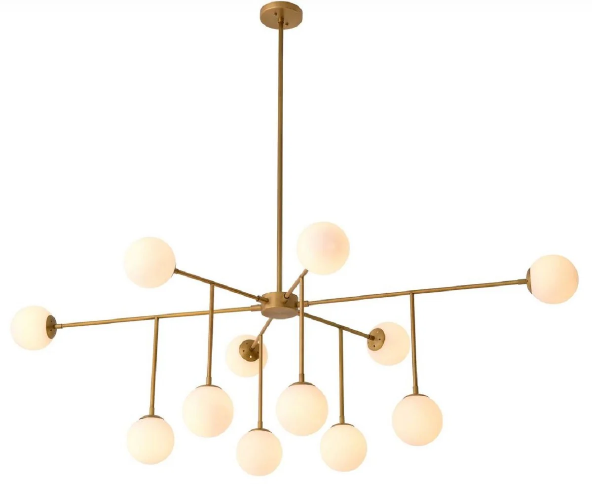 Casa Padrino araña de luces de lujo latón antiguo / blanco 187 x 120 x A. 50 cm - Araña de luces de salón con brazos ajustables - Iluminación de lujo - Interior de lujo - Calidad de lujo