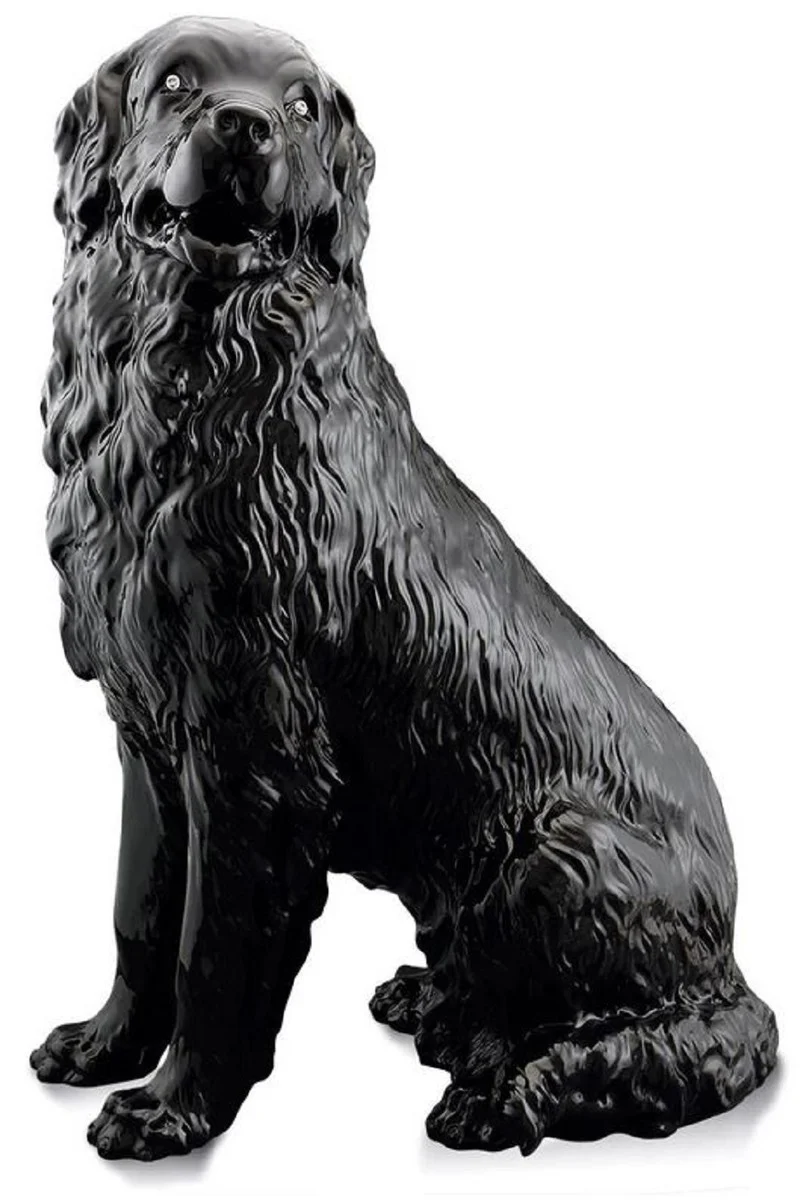 Casa Padrino figura decorativa de cerámica de lujo perro negro 67 x 46 x A. 94 cm - Escultura de cerámica hecha a mano con ojos de cristal de Swarovski - Figura animal de cerámica de lujo