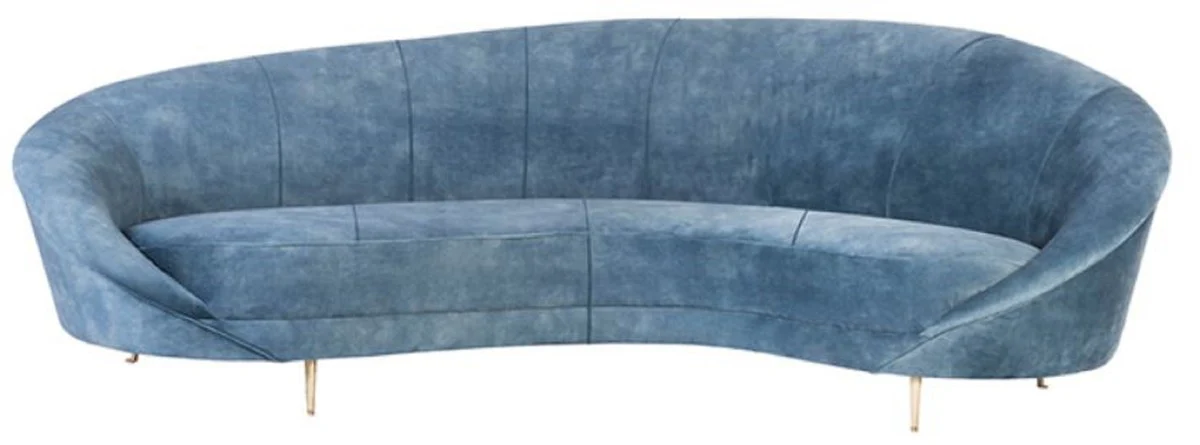 Casa Padrino sof¨¢ de terciopelo de lujo azul / lat¨®n 230 x 133 x A. 83 cm - Sof¨¢ de sal¨®n curvo con elegante tela de terciopelo - Muebles de sal¨®n - Muebles de hotel - Muebles de lujo