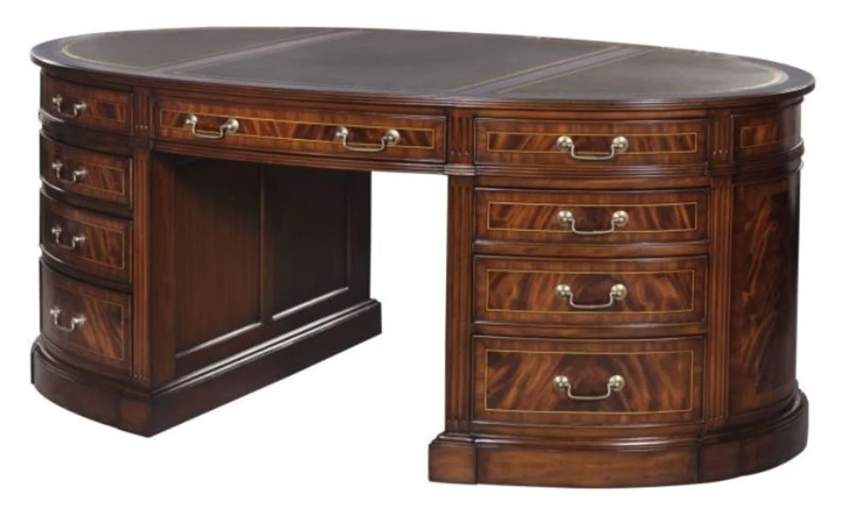 Casa Padrino escritorio de lujo de la marr¨®n / verde 180 x 102 x H. 76 cm - Escritorio Doble de Caoba con 18 Cajones