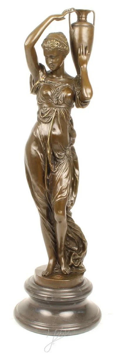 Casa Padrino Art Nouveau Bronce Figura Mujer con Urna Bronce / Gris 21,5 x 21,5 x H. 74,5 cm - Decoración Elegante con Base de Mármol