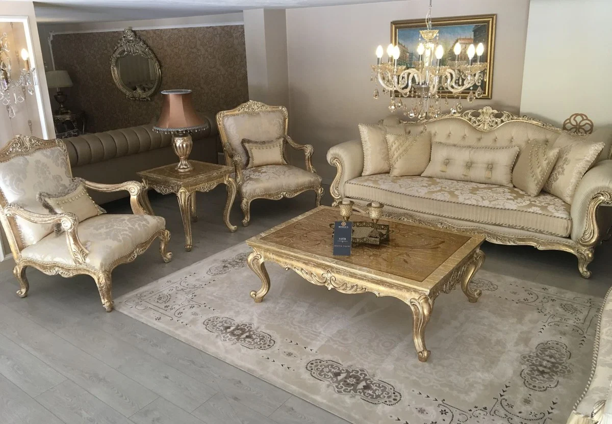 Casa Padrino sof¨¢ barroco de lujo oro / oro antiguo - Magn¨ªfico sof¨¢ de sal¨®n con patr¨®n elegante - Muebles de sal¨®n barrocos