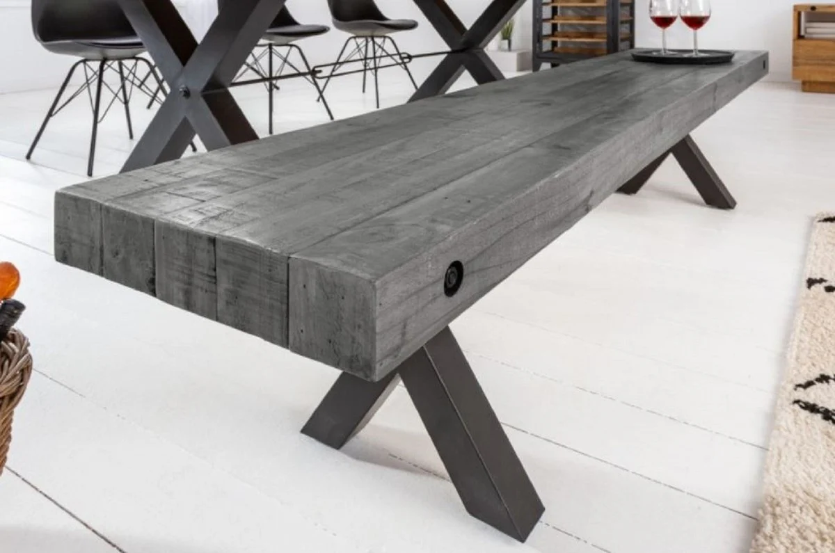 Casa Padrino banco de diseño industrial gris / negro 170 x 40 x A. 45 cm - Banco de madera maciza con estructura de metal pintado en polvo - Muebles de diseño industrial