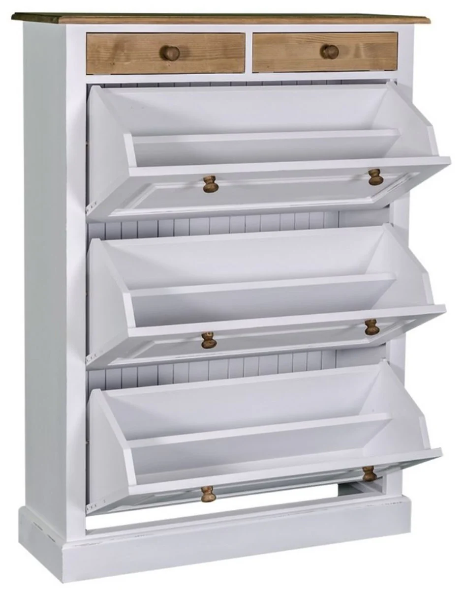 Casa Padrino country style shoe cabinet antique style white / natural colors 103 x 35 x H. 140 cm - Country Style Furniture