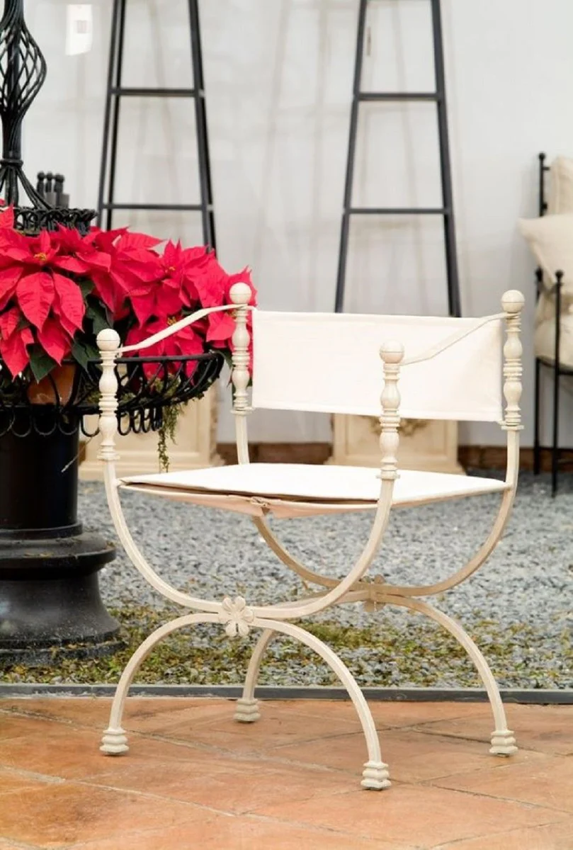 Casa Padrino silla de jard¨ªn Art Nouveau de lujo de hierro forjado con reposabrazos crema / blanco A. 80 cm