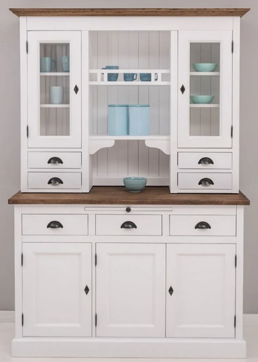 Casa Padrino gabinete de cocina de estilo campestre blanco / marr¨®n 138 x 50 x A. 197 cm - Gabinete de Cocina de 2 Piezas con 5 Puertas y 7 Cajones - Muebles de Cocina de Estilo Campestre