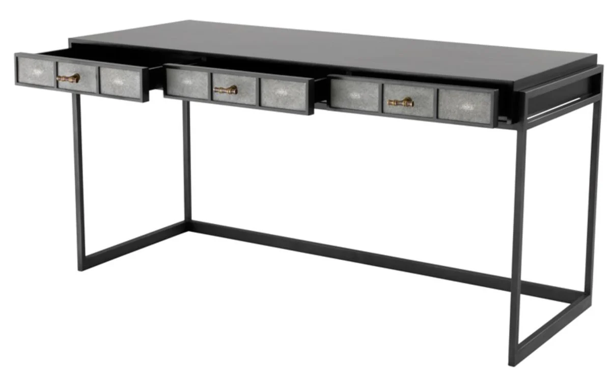 Casa Padrino escritorio de lujo con 3 cajones negro / gris 150 x 60 x H. 75 cm - Muebles de Oficina de Lujo