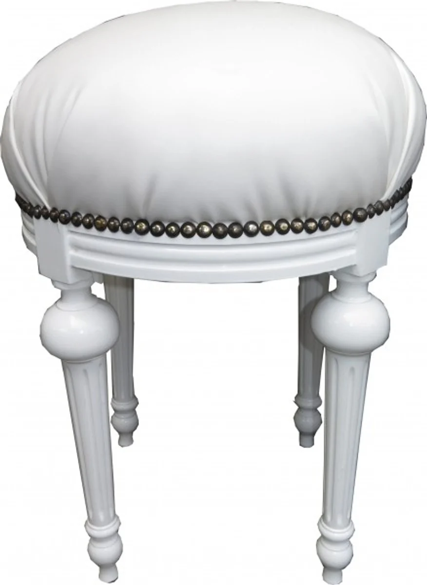 Casa Padrino barroco de heces - taburete redondo mirada de cuero blanco / blanco - taburetes muebles barrocos