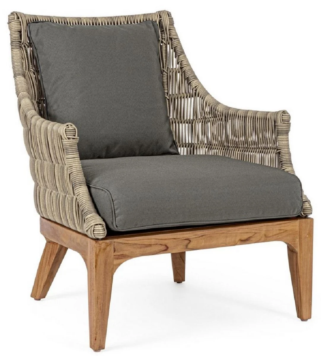 Casa Padrino sillón de jardín de lujo con cojins gris / natural / marrón 69 x 73 x A. 80,5 cm - Sillón de jardín y terraza resistente a la intemperie - Muebles de Jardín y Terraza de Lujo